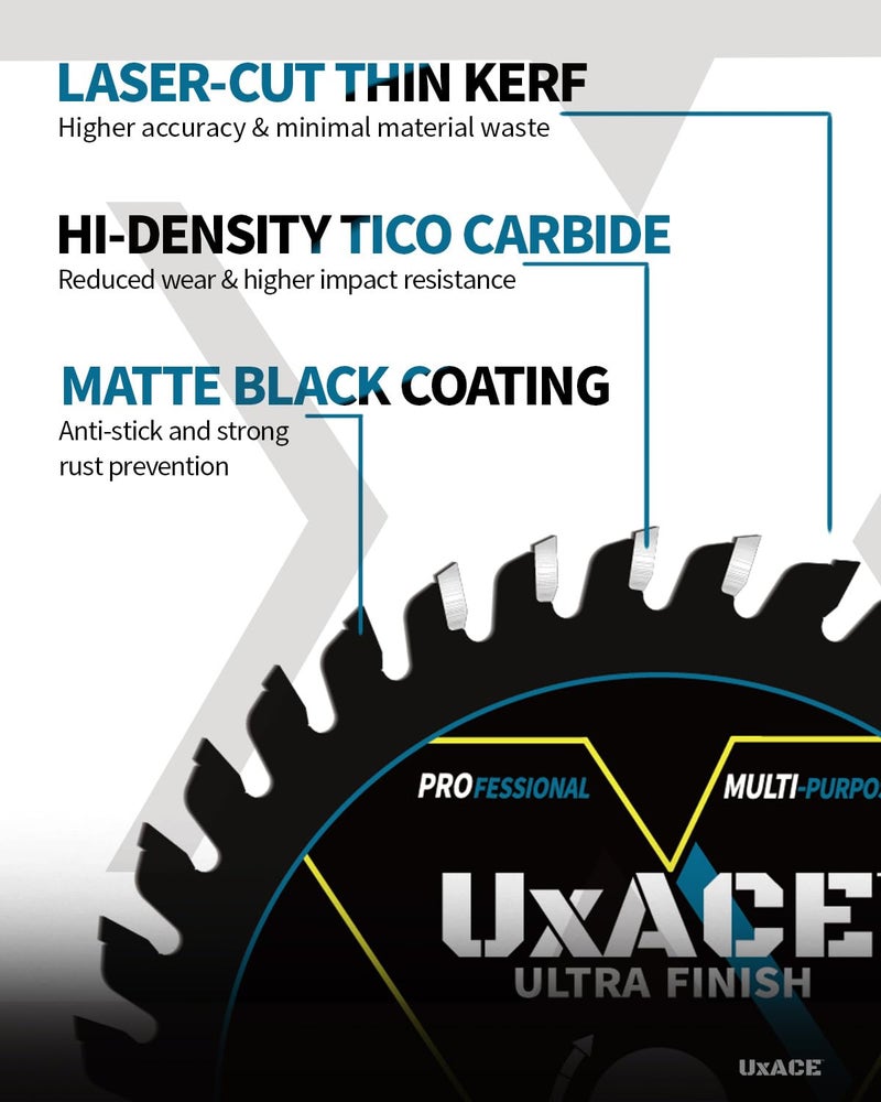 UXACE 3-Inch 36-Tooth Circular Saw Blade with 3/8-Inch Arbor, Ultra Finish General Purpose Cutting, Carbide Tip, Thin Kerf, for Plywood, MDF, OSB, Laminated, Plastic, Thin Aluminum, 3 Pack - Image 4